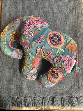 Embroidered Teal Elephant Decorative Pillow - Unbranded